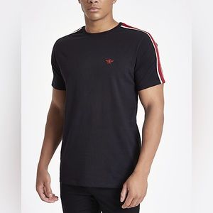 River Island Men's Black Slim Fit Tape Wasp Embroidery T-Shirt